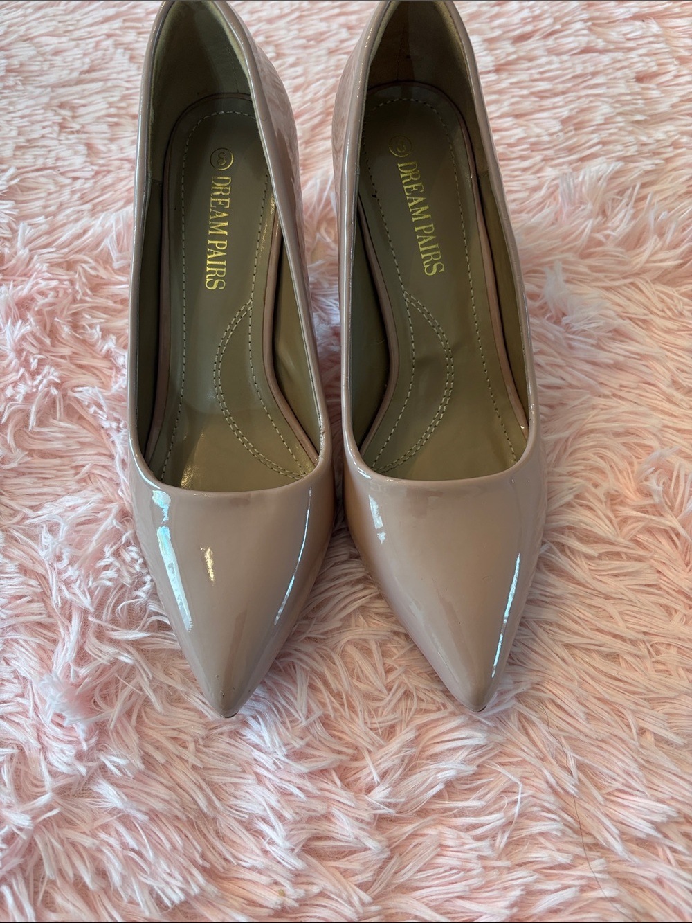 Blush Nude Patent Pointed-Toe Pumps Dream Pairs
